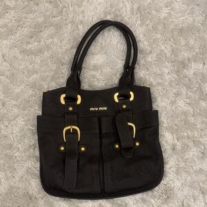 Miu Miu Classic Black Shoulder Bag with Gold Accents